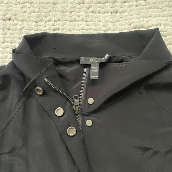 Eileen Fisher Women's Black Silk Bomber Jacket - Size PM - Picture 4 of 5